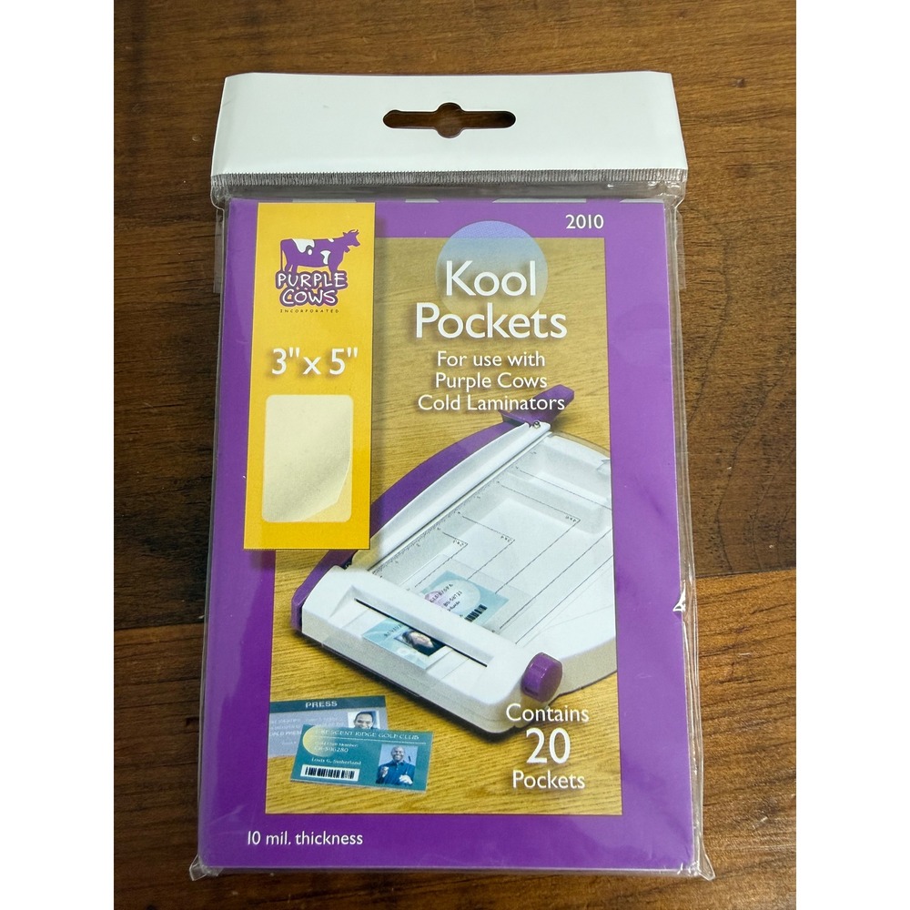 Purple Cows Kool Pockets Cold Lamination Pouches 3x5 10 mil 20 Count 2010